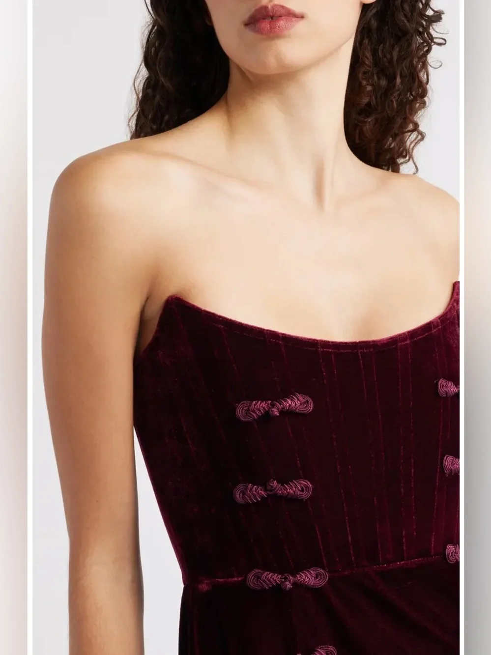 Sau Lee Vesper Strapless Velvet Gown in Wine / Burgundy 12